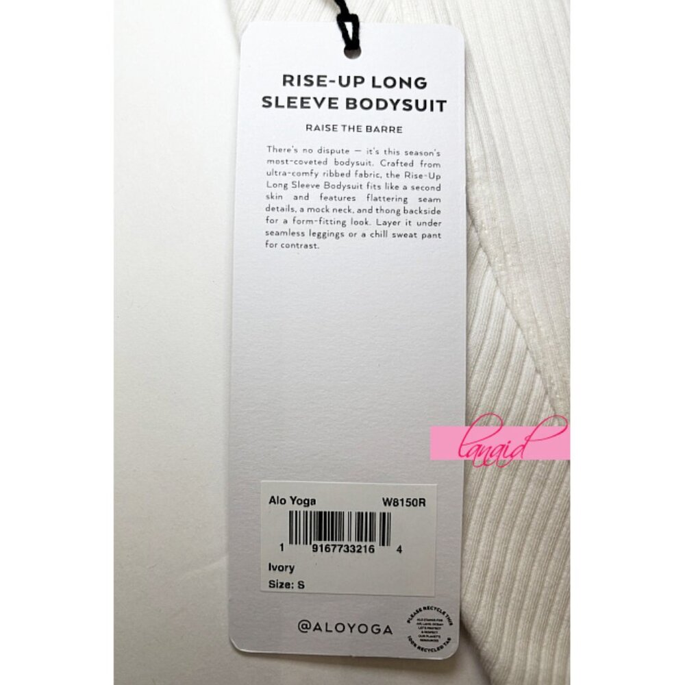 Alo Rise Up Long Sleeve Bodysuit Ivory V-Neck Zip Henley Cream Fitted Stretchy S - Picture 9 of 13